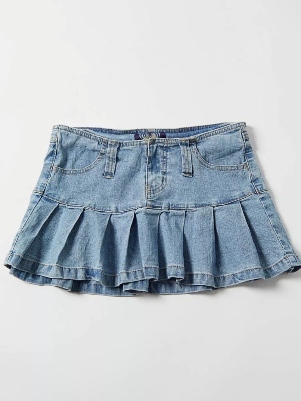 Vintage Y2K Angels Low Rise Pleated Denim Micro Mini Skirt